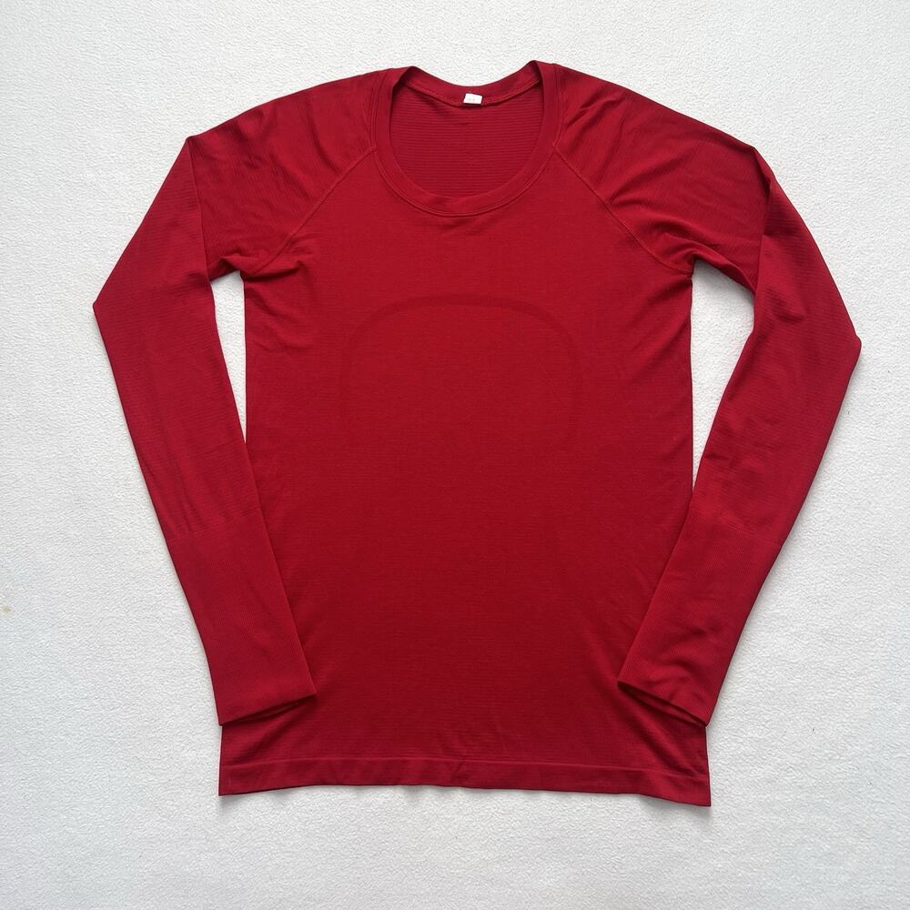Lululemon Dark Red Swiftly Tech Long Sleeve Lunar New Year Shirt Gold Logo 8